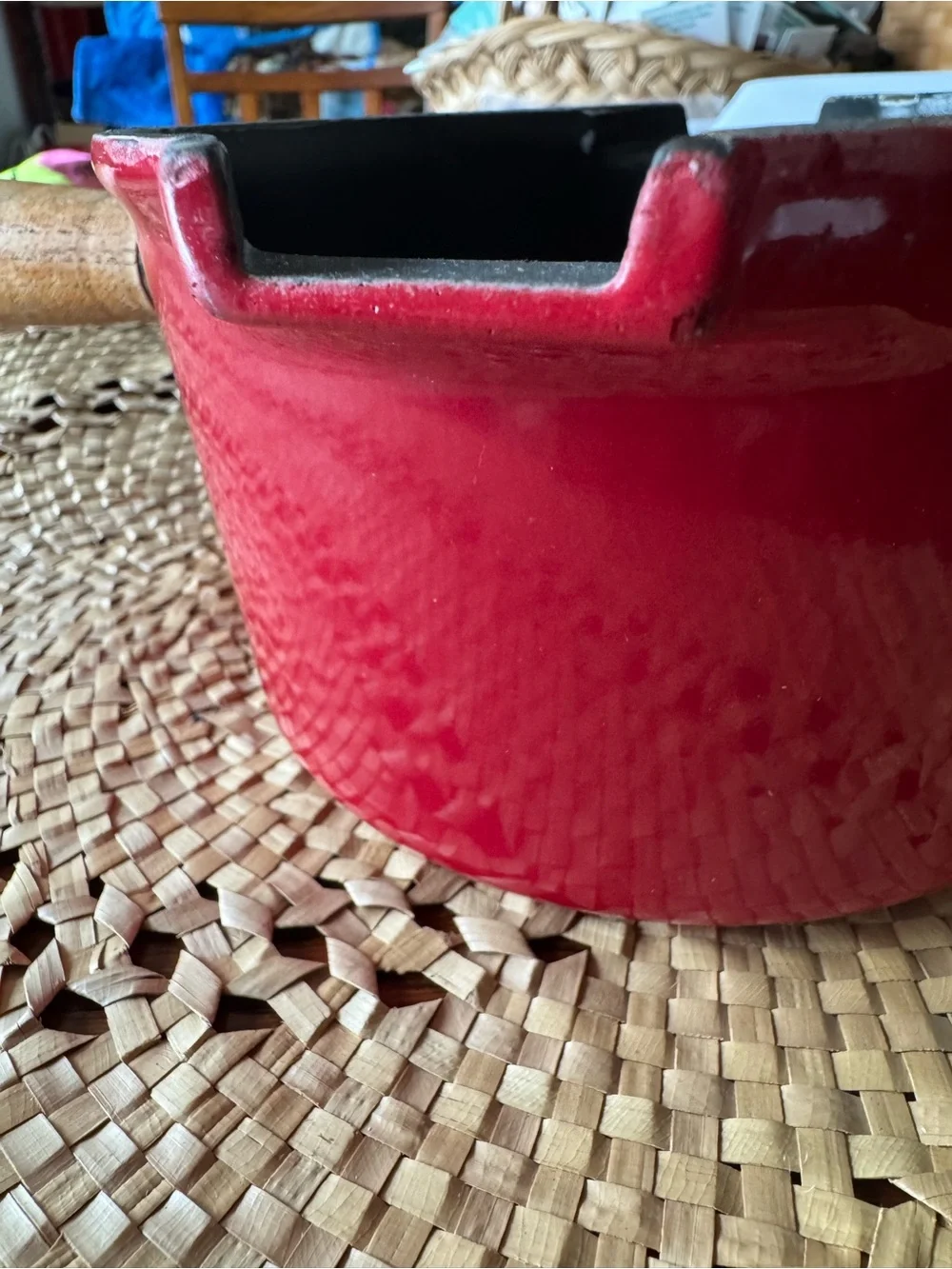 Vintage Le Creuset Castoflon Enameled Cast Iron Saucepan #16 Red Pour Spouts